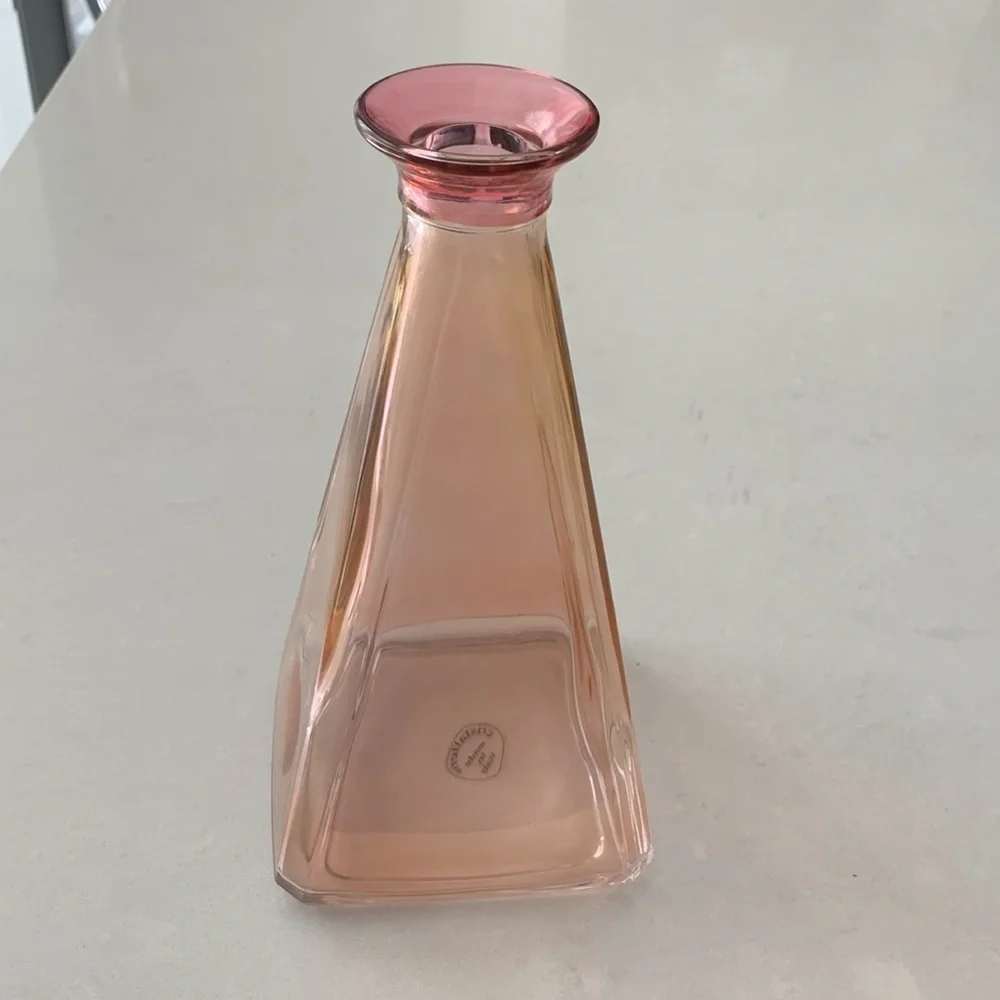 TALL Red Gold Cristallerie Glass Pyramid Italy Liquor Bottle Decanter Barwear
